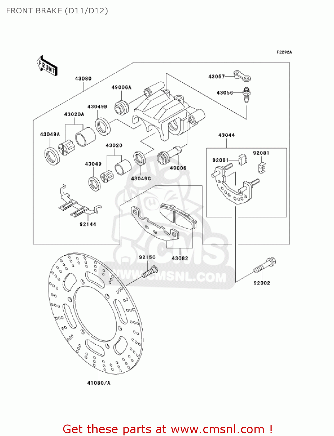 FRONT BRAKE (D11/D12) EX500D12 NINJA 500R 2005 USA CALIFORNIA CANADA