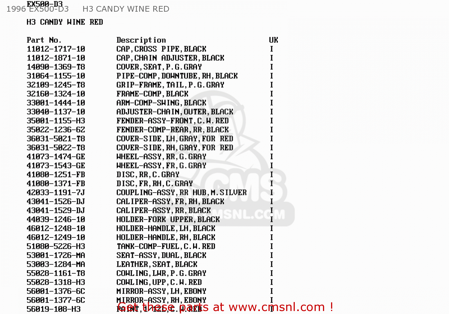 1996 EX500-D3     H3 CANDY WINE RED EX500D2 GPZ500S 1995 UNITED KINGDOM SD