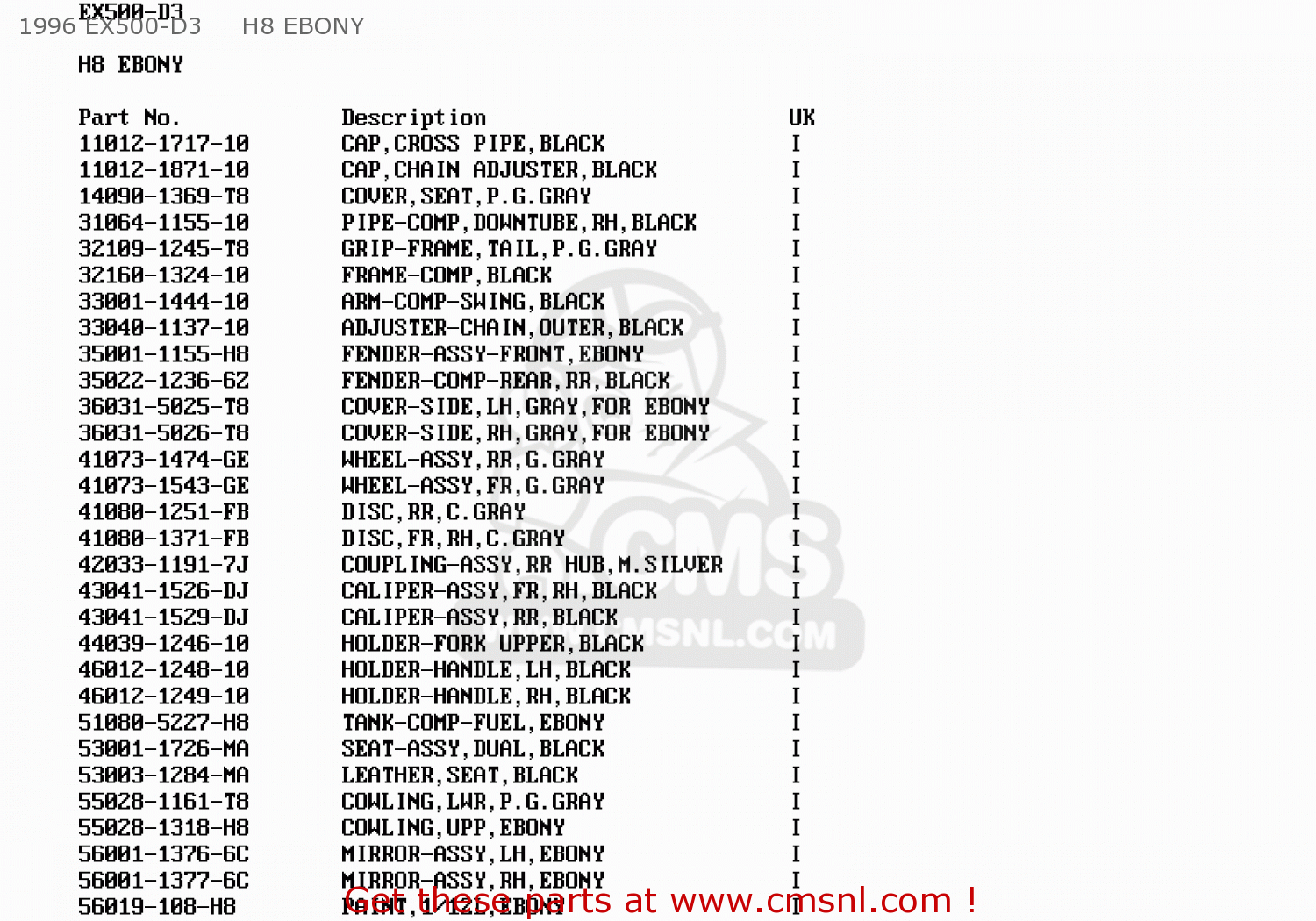 1996 EX500-D3     H8 EBONY EX500D2 GPZ500S 1995 UNITED KINGDOM SD