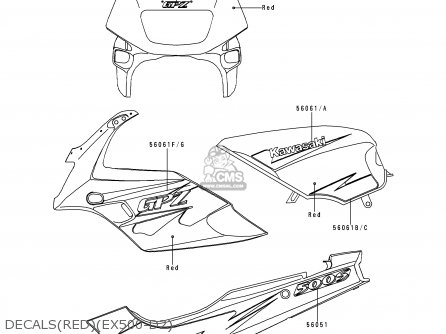 DECALS(RED)(EX500-D2) - EX500D2 GPZ500S 1995 UNITED KINGDOM SD