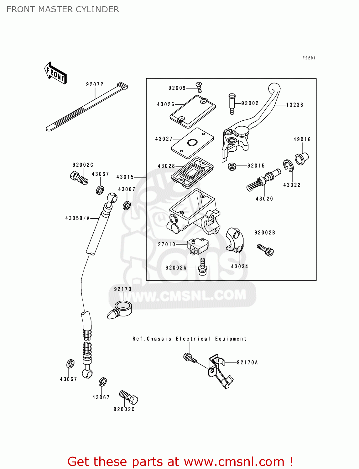FRONT MASTER CYLINDER EX500D2 NINJA 500 1995 USA CALIFORNIA CANADA