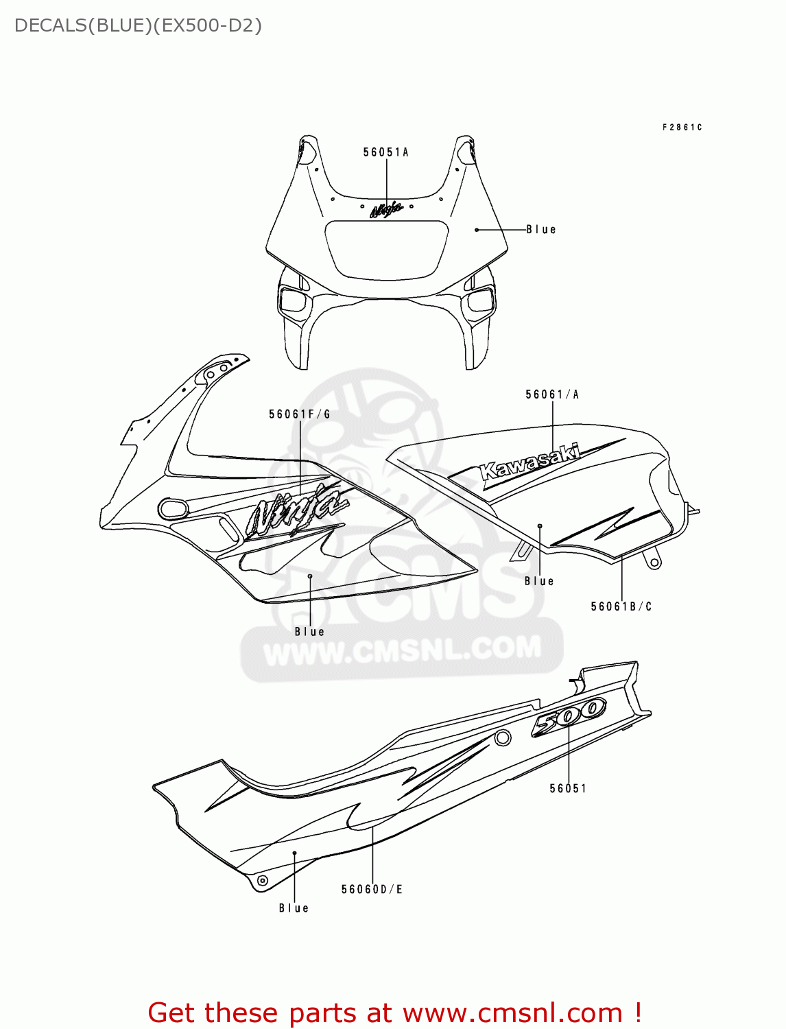 DECALS(BLUE)(EX500-D2) EX500D2 NINJA 500 1995 USA CALIFORNIA CANADA