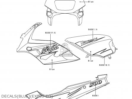 DECALS(BLUE)(EX500-D2) - EX500D2 NINJA 500 1995 USA CALIFORNIA CANADA