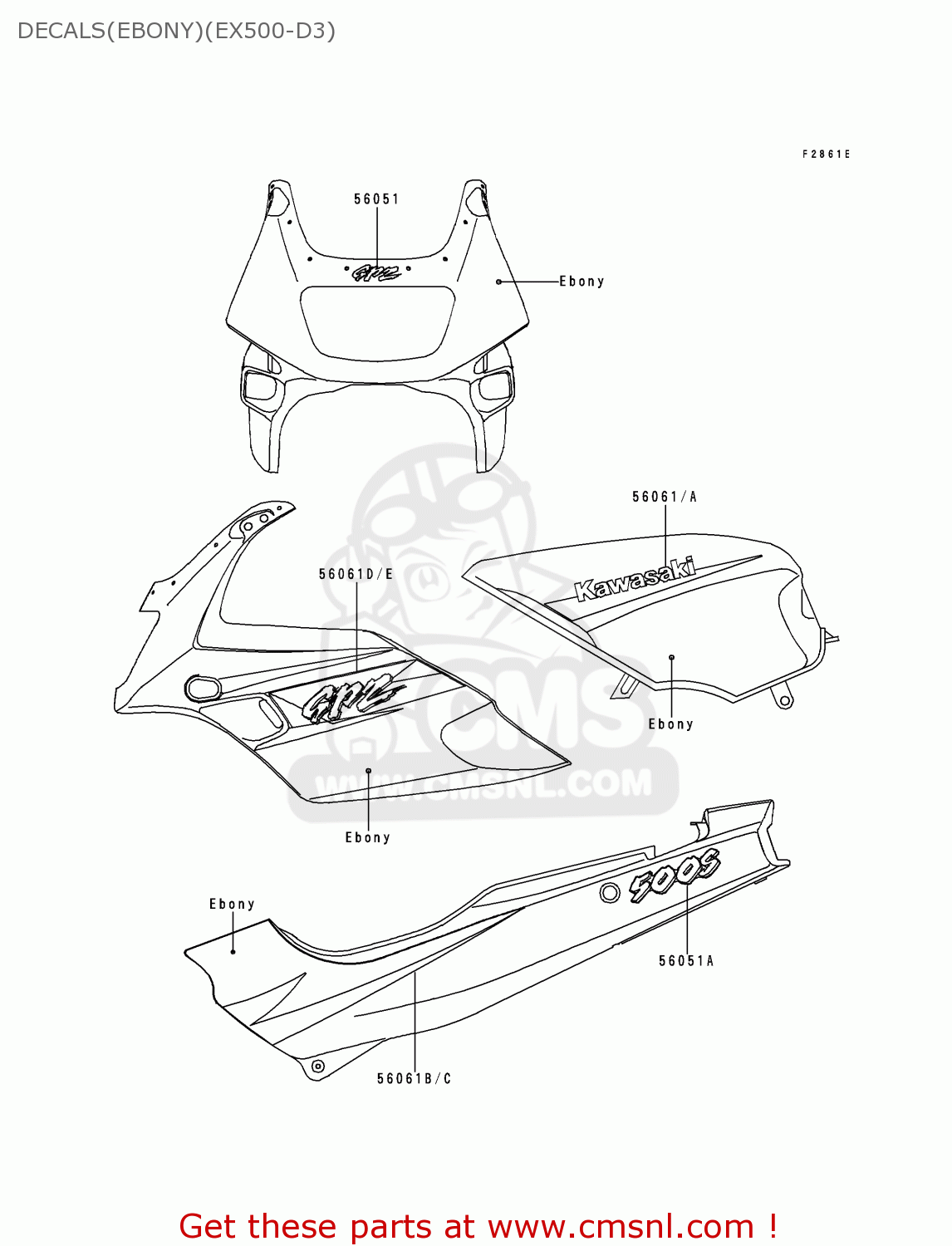 DECALS(EBONY)(EX500-D3) EX500D3 GPZ500S 1996 UNITED KINGDOM