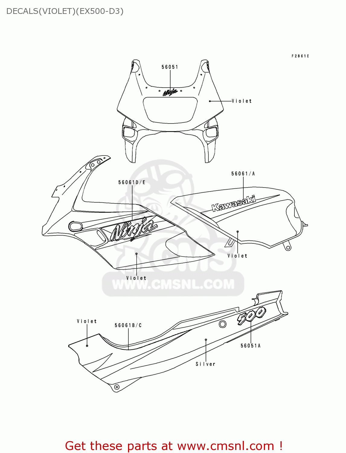 DECALS(VIOLET)(EX500-D3) EX500D3 NINJA 500 1996 USA CALIFORNIA CANADA