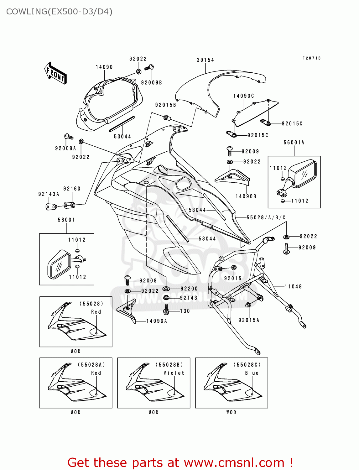 COWLING(EX500-D3/D4) EX500D3 NINJA 500 1996 USA CALIFORNIA CANADA