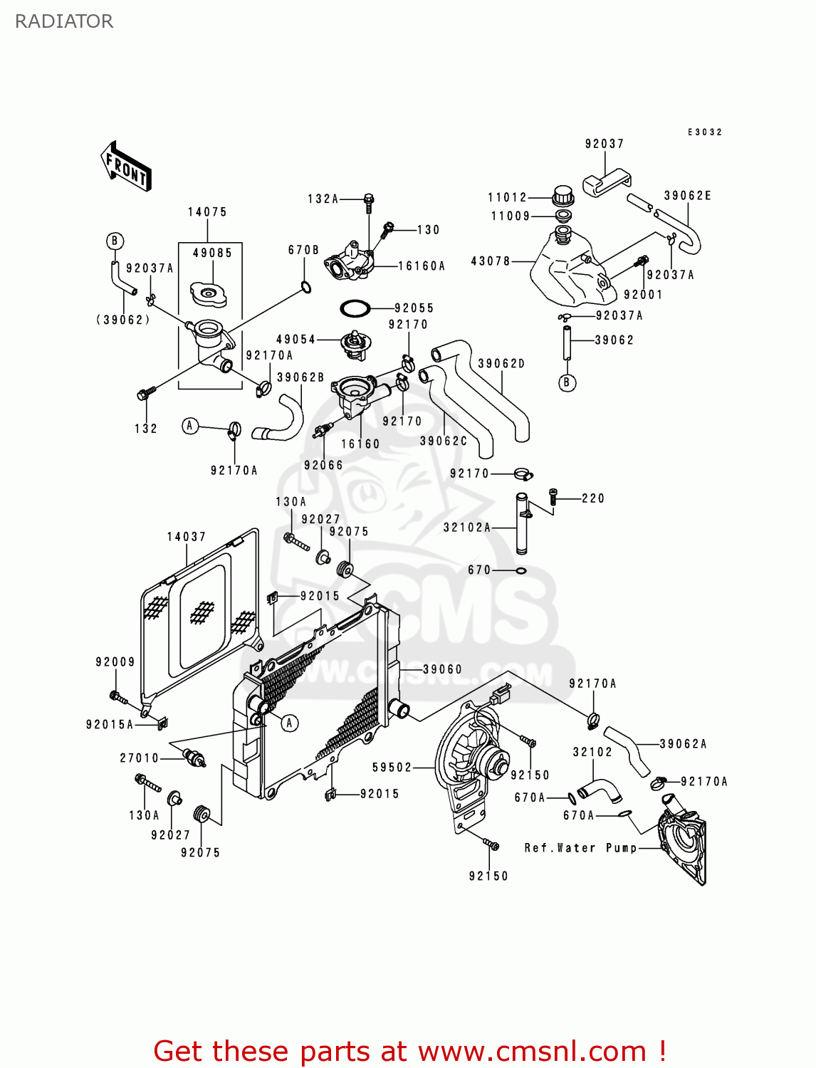 RADIATOR EX500D4 NINJA 500 1997 USA CALIFORNIA CANADA