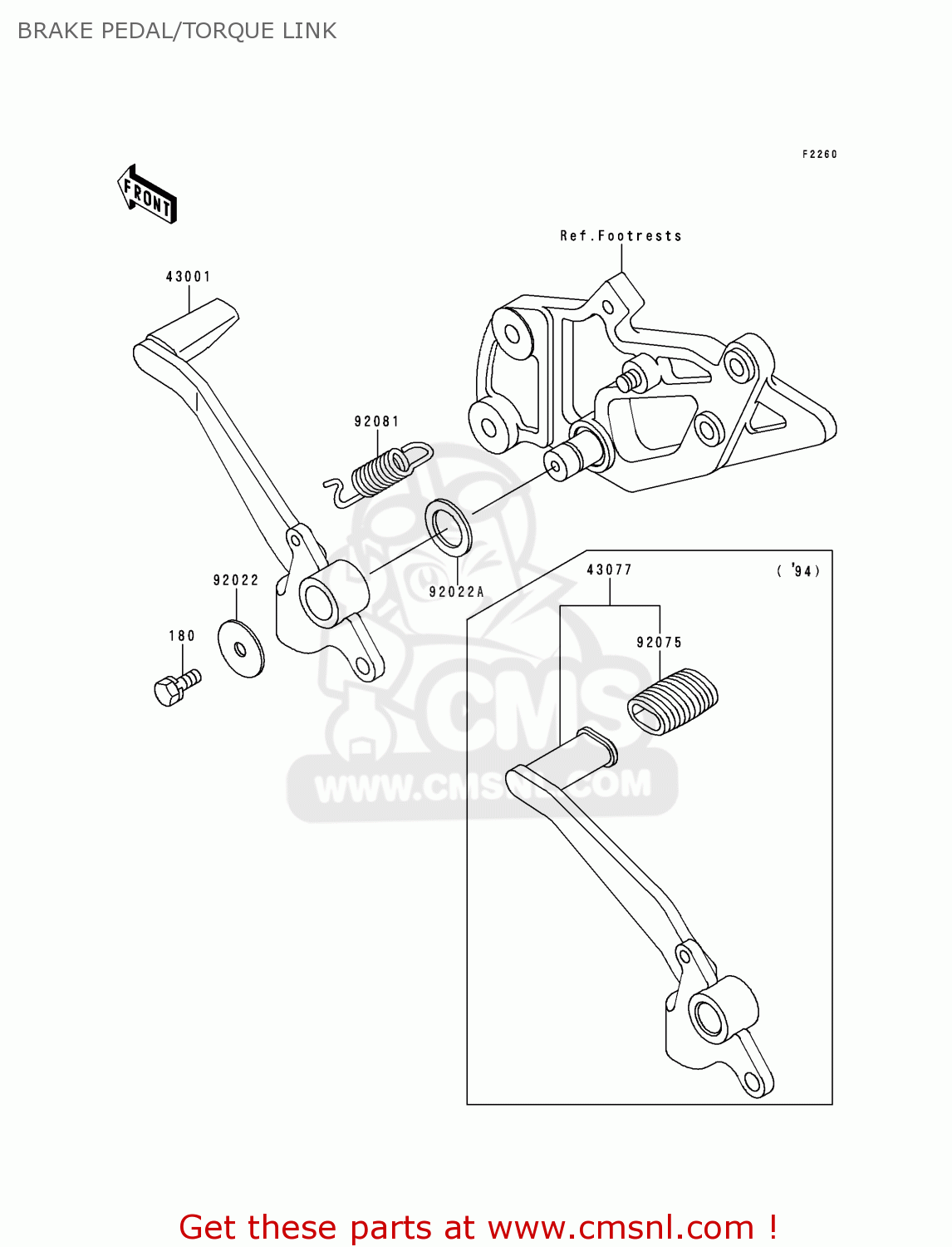BRAKE PEDAL/TORQUE LINK EX500D4 NINJA 500 1997 USA CALIFORNIA CANADA