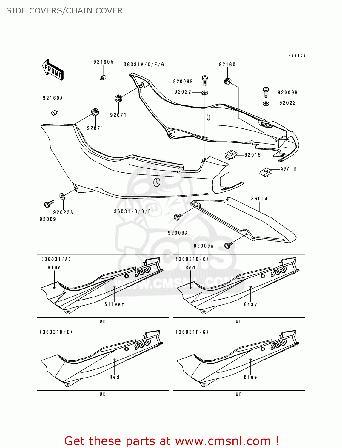SIDE COVERS/CHAIN COVER EX500D4 NINJA 500 1997 USA CALIFORNIA CANADA