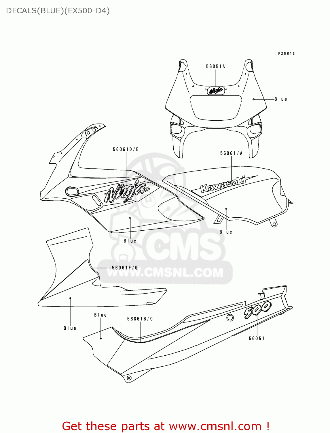 DECALS(BLUE)(EX500-D4) EX500D4 NINJA 500 1997 USA CALIFORNIA CANADA