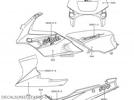 DECALS(RED)(EX500-D4) - EX500D4 NINJA 500 1997 USA CALIFORNIA CANADA
