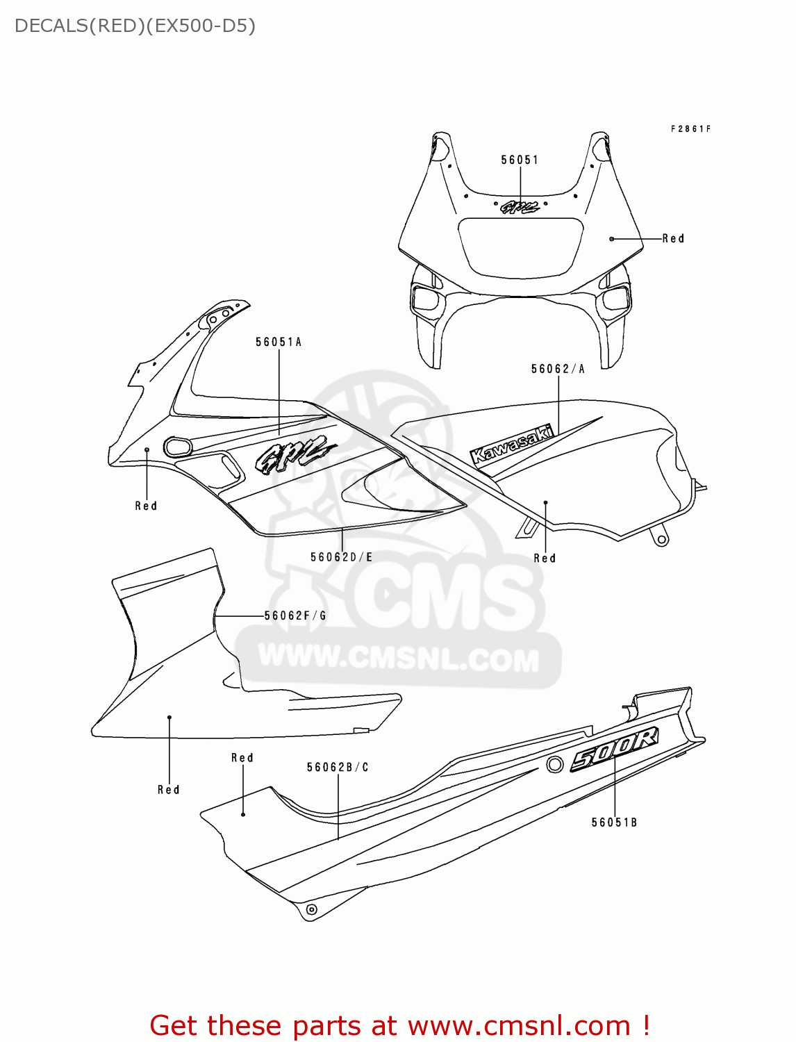 DECALS(RED)(EX500-D5) EX500D5 GPZ500S 1998 UNITED KINGDOM