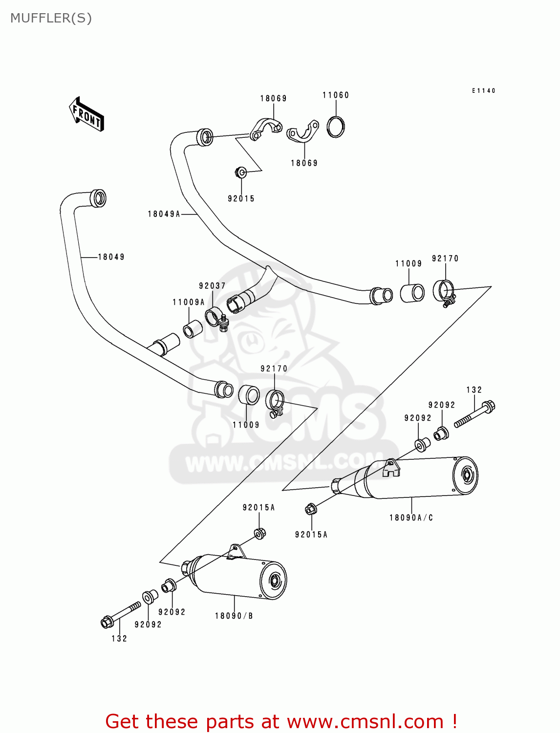 MUFFLER(S) EX500D5 NINJA 500 1998 USA CALIFORNIA CANADA
