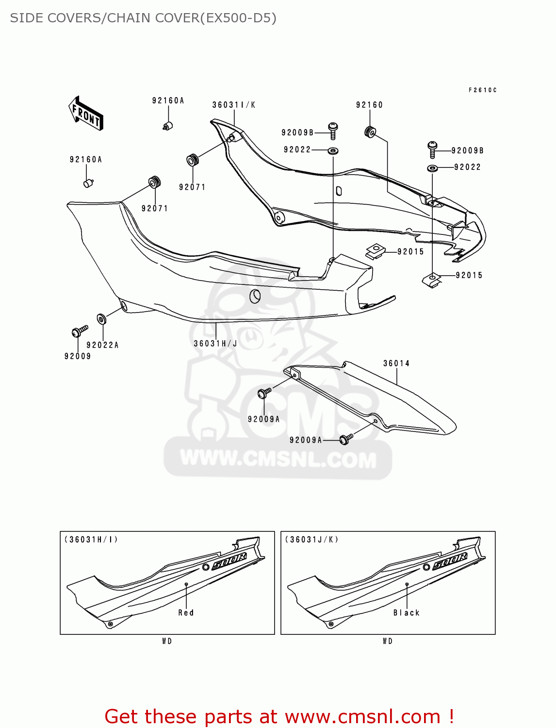 SIDE COVERS/CHAIN COVER(EX500-D5) EX500D5 NINJA 500 1998 USA CALIFORNIA CANADA