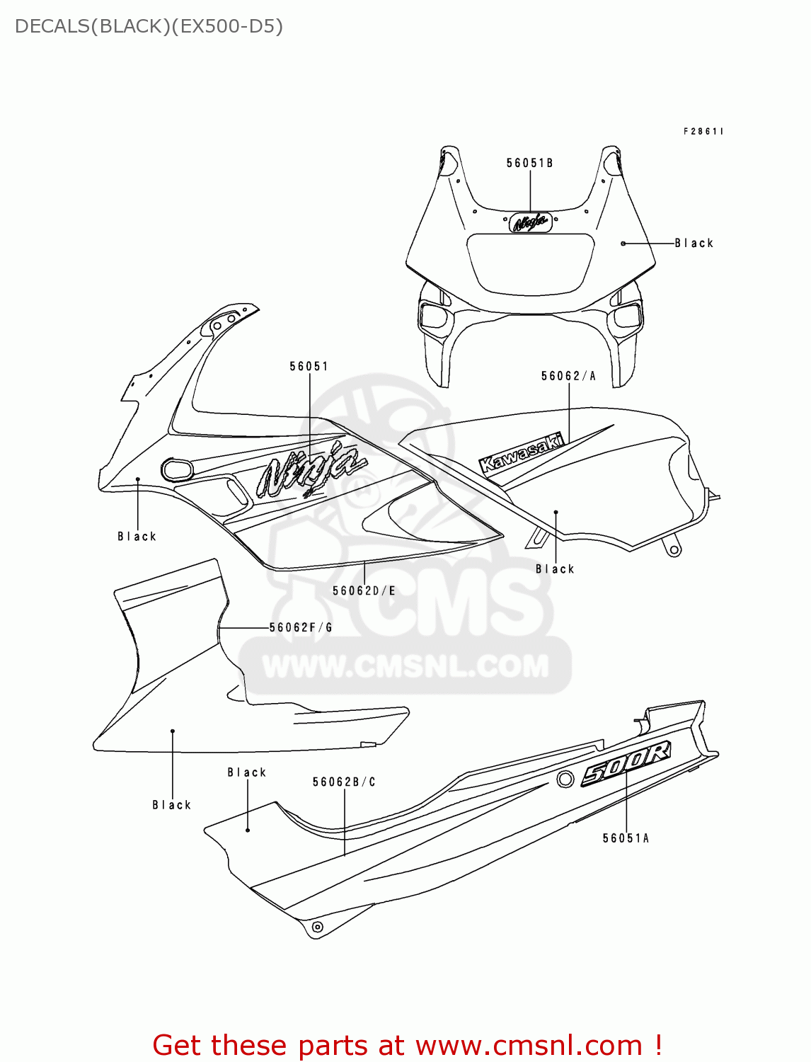 DECALS(BLACK)(EX500-D5) EX500D5 NINJA 500 1998 USA CALIFORNIA CANADA
