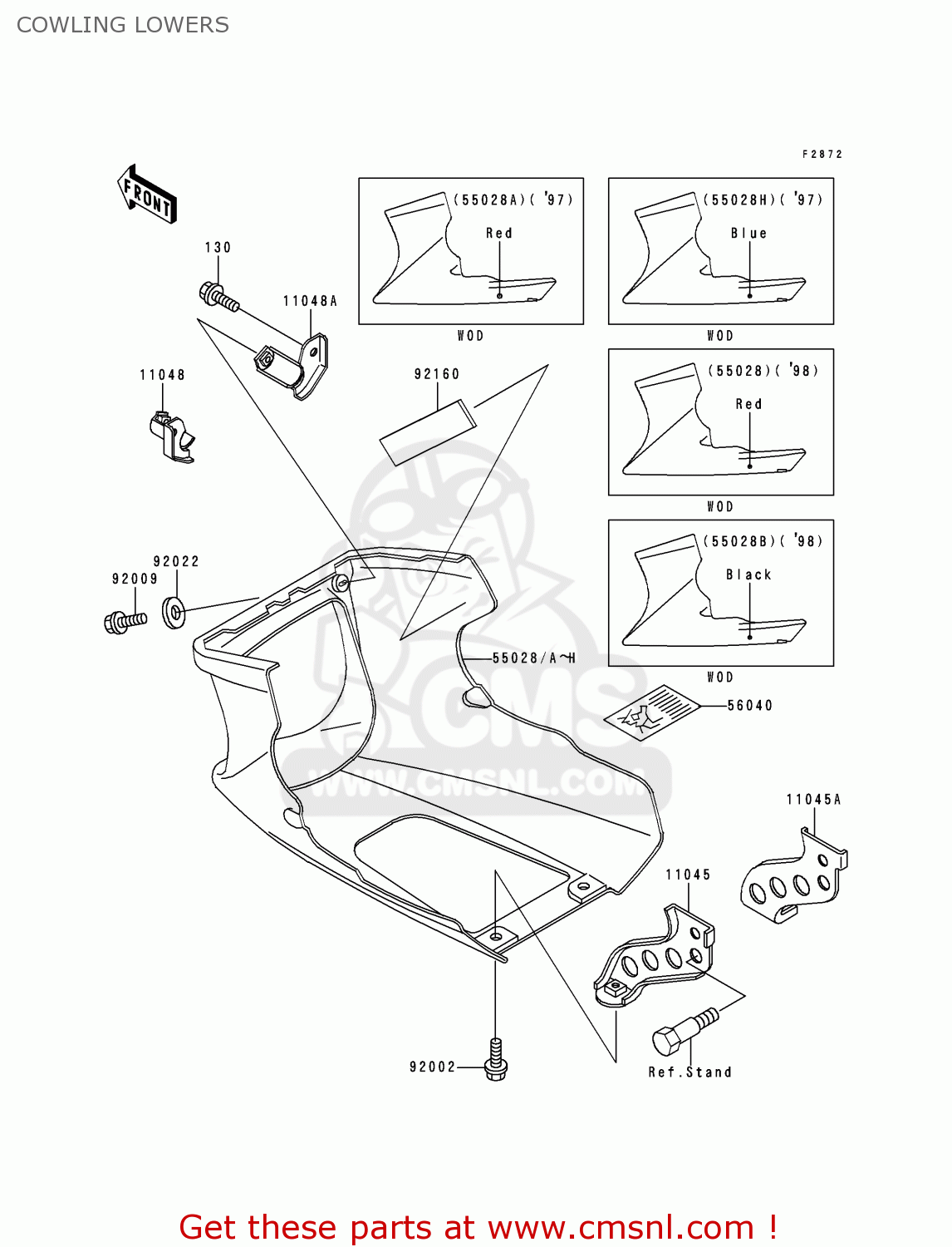 COWLING LOWERS EX500D5 NINJA 500 1998 USA CALIFORNIA CANADA