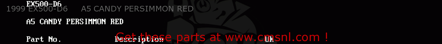 1999 EX500-D6     A5 CANDY PERSIMMON RED EX500D6 GPZ500S 1999 UNITED KINGDOM