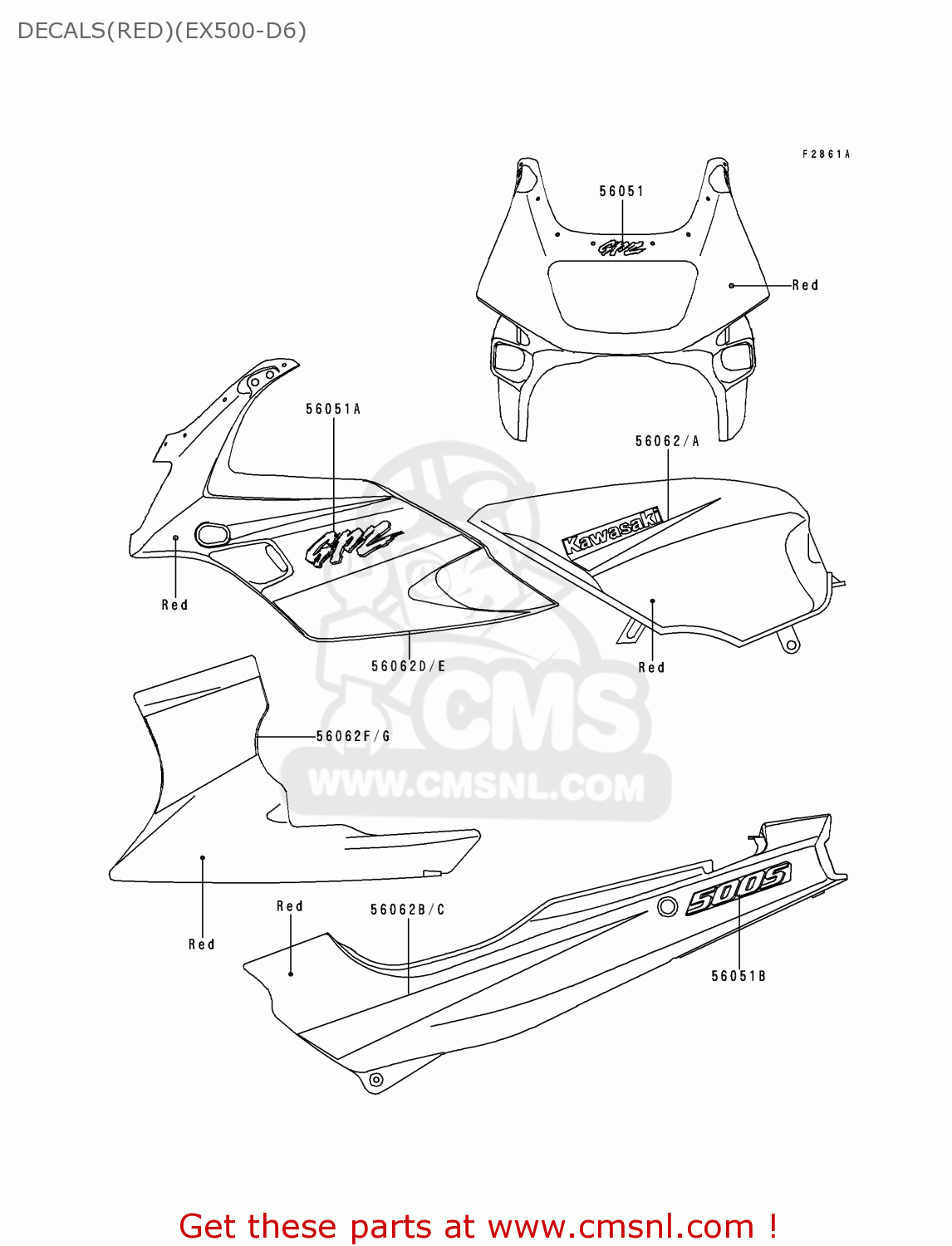 DECALS(RED)(EX500-D6) EX500D6 GPZ500S 1999 UNITED KINGDOM