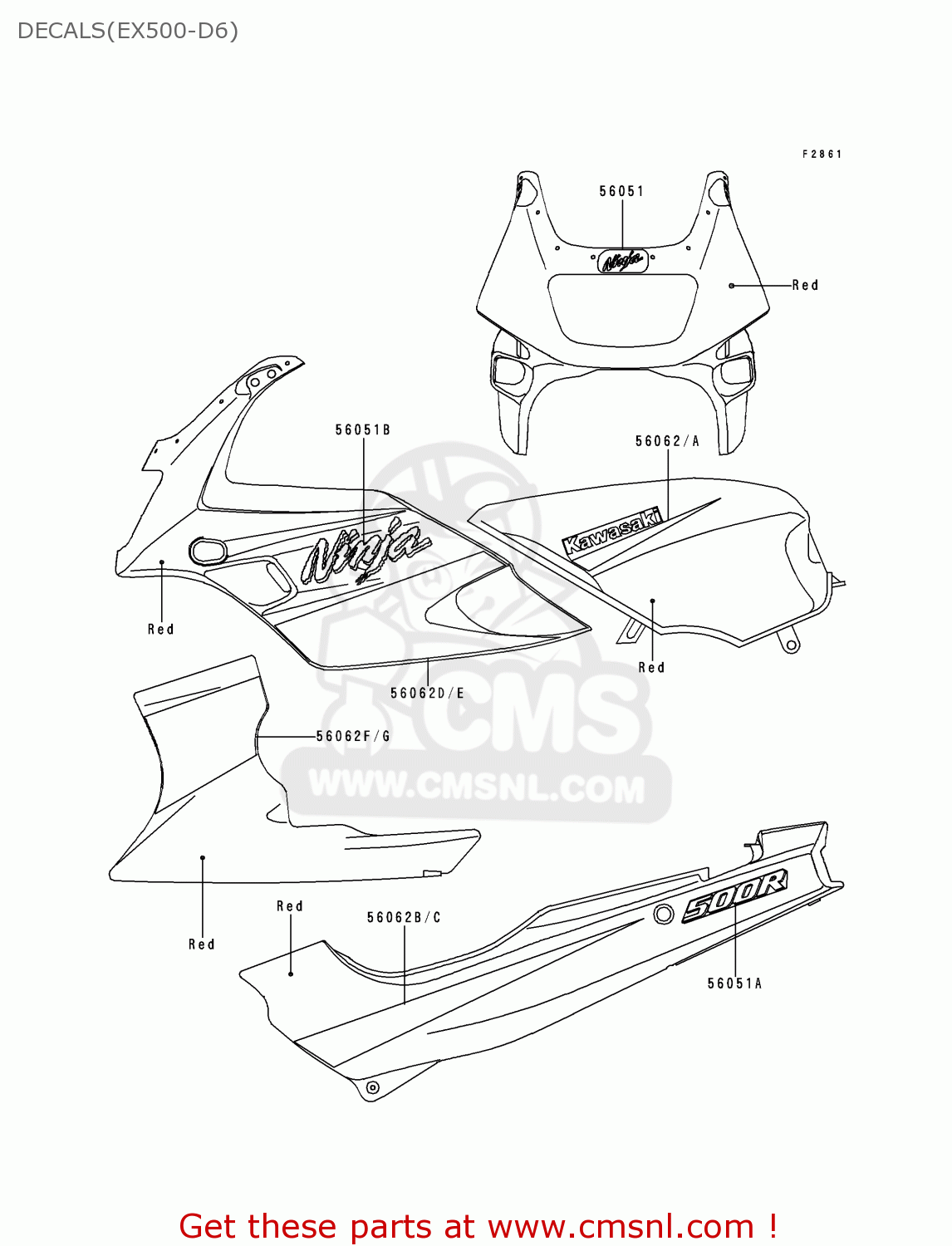 DECALS(EX500-D6) EX500D6 NINJA 500 1999 USA CALIFORNIA CANADA