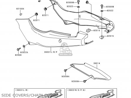 SIDE COVERS/CHAIN COVER - EX500D6 NINJA 500 1999 USA CALIFORNIA CANADA