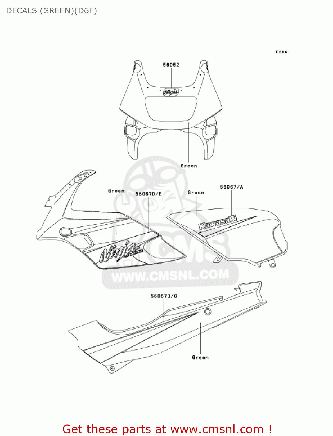 DECALS (GREEN)(D6F) EX500D6F NINJA 500R 2006 USA CALIFORNIA CANADA