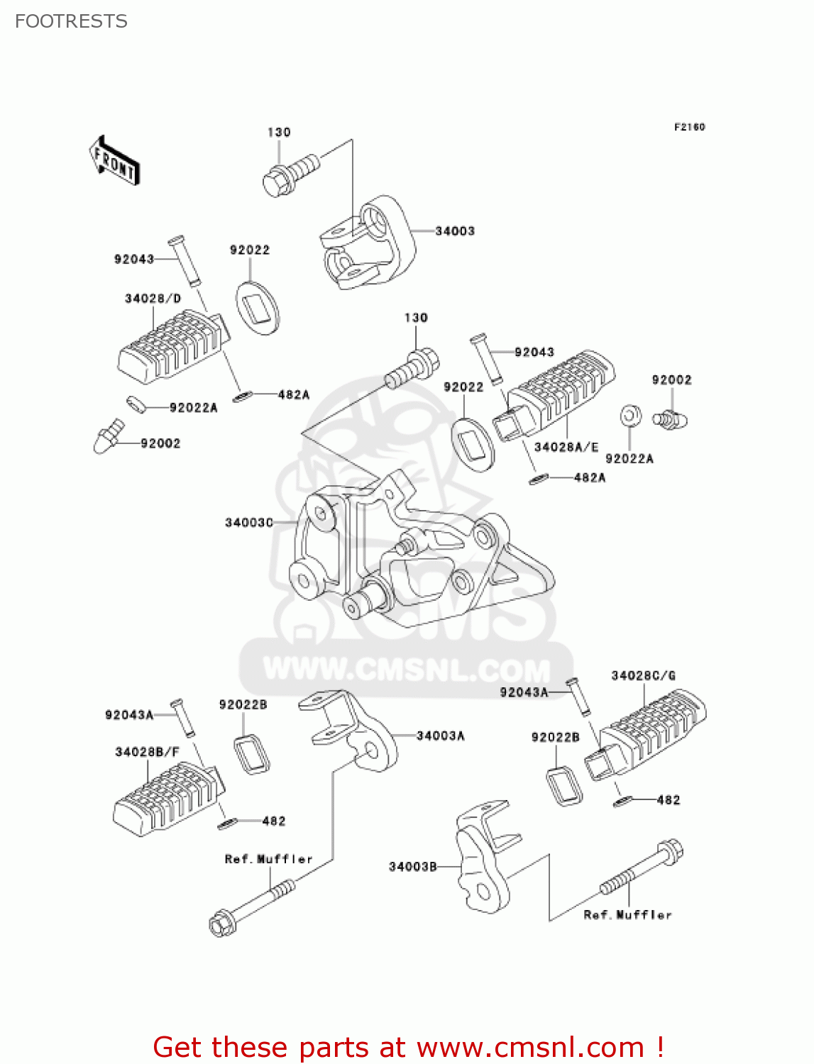 FOOTRESTS EX500D6F NINJA 500R 2006 USA CALIFORNIA CANADA