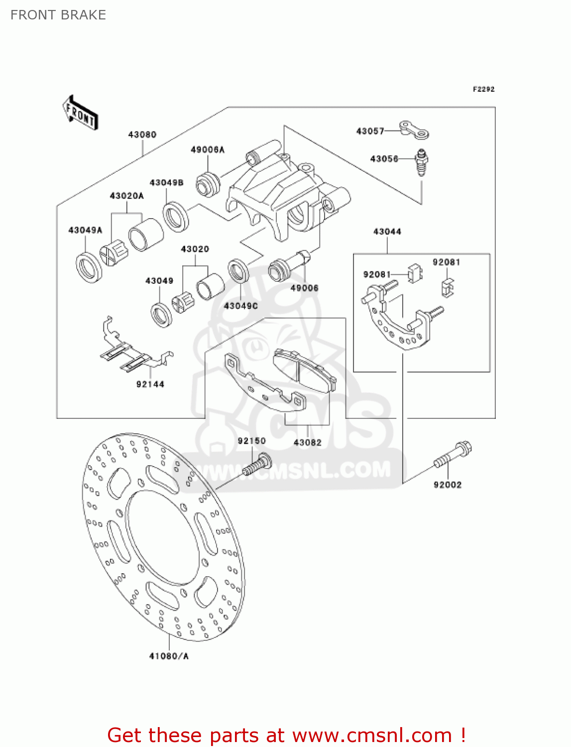 FRONT BRAKE EX500D6F NINJA 500R 2006 USA CALIFORNIA CANADA