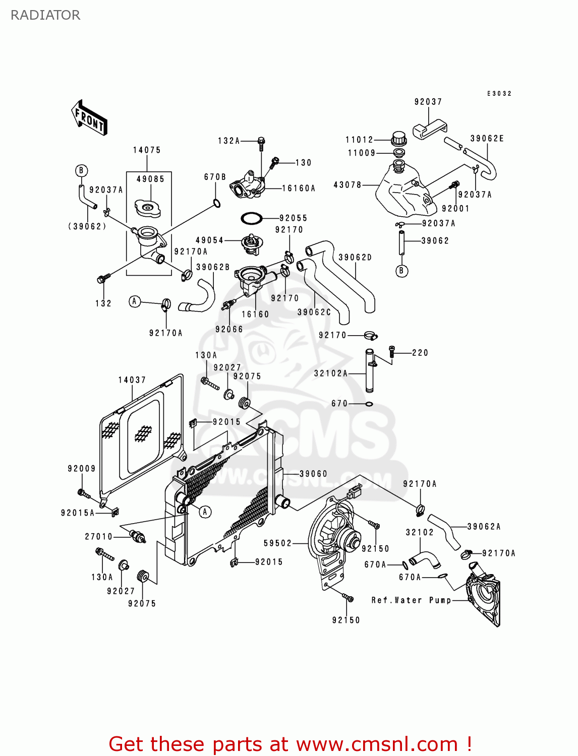 RADIATOR EX500D7 NINJA 500 2000 USA CALIFORNIA CANADA