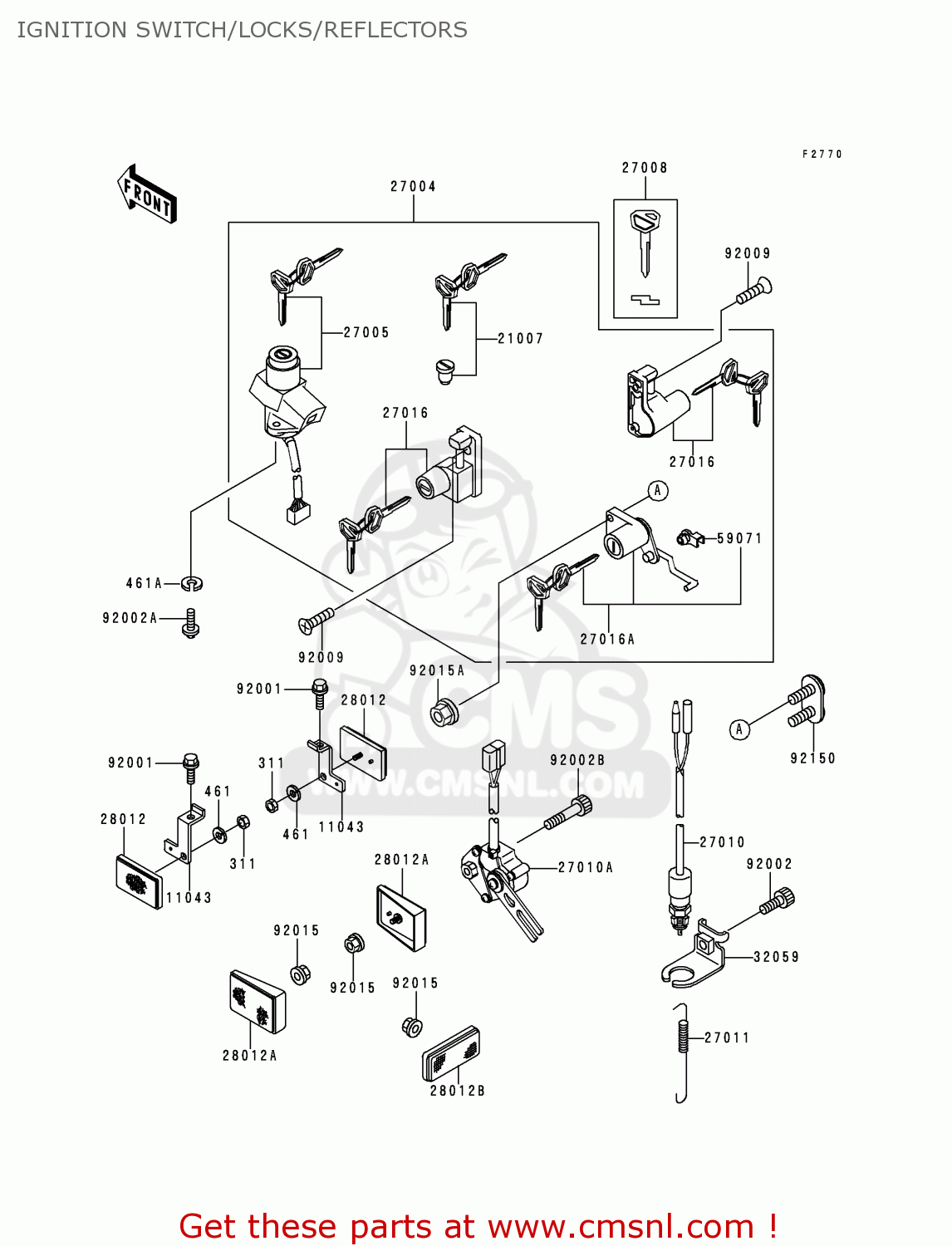 IGNITION SWITCH/LOCKS/REFLECTORS EX500D7 NINJA 500 2000 USA CALIFORNIA CANADA