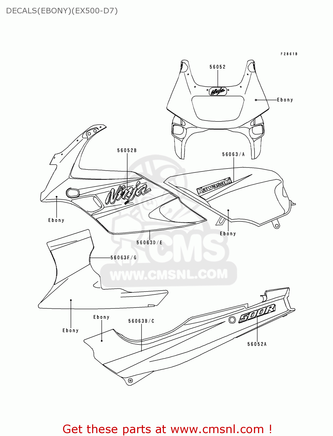 DECALS(EBONY)(EX500-D7) EX500D7 NINJA 500 2000 USA CALIFORNIA CANADA
