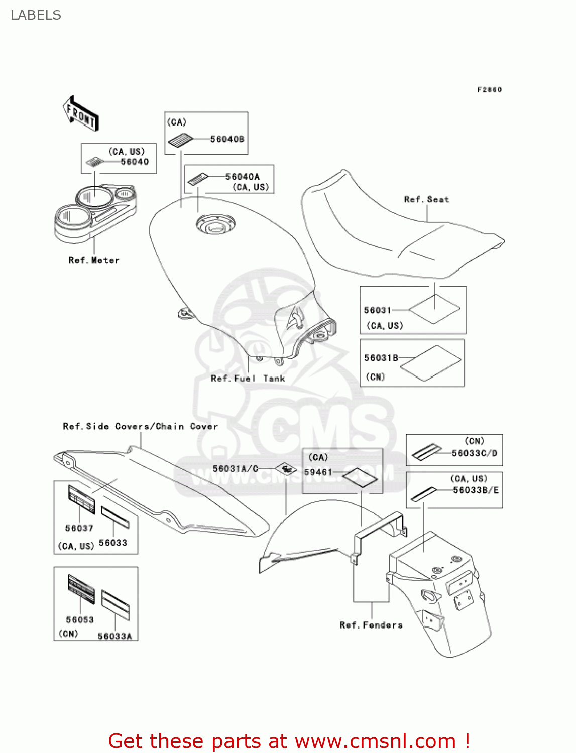 LABELS EX500D7F NINJA 500R 2007 USA CALIFORNIA CANADA