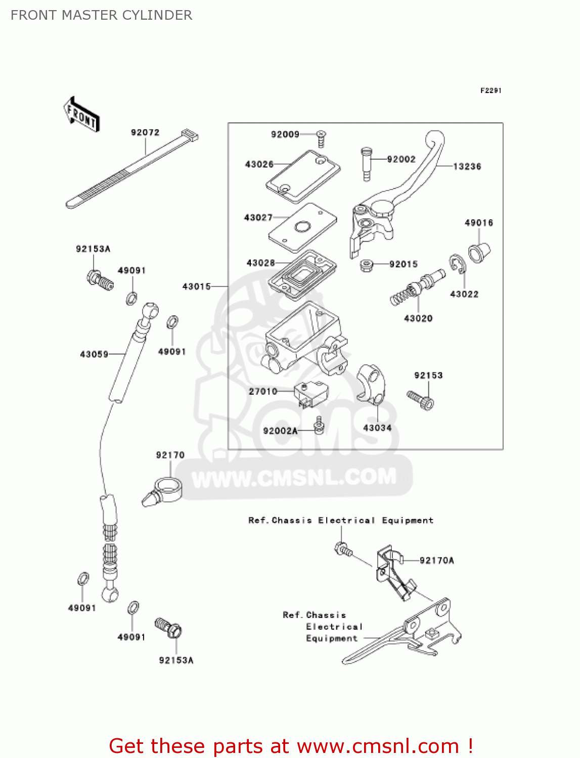 FRONT MASTER CYLINDER EX500D7F NINJA 500R 2007 USA CALIFORNIA CANADA