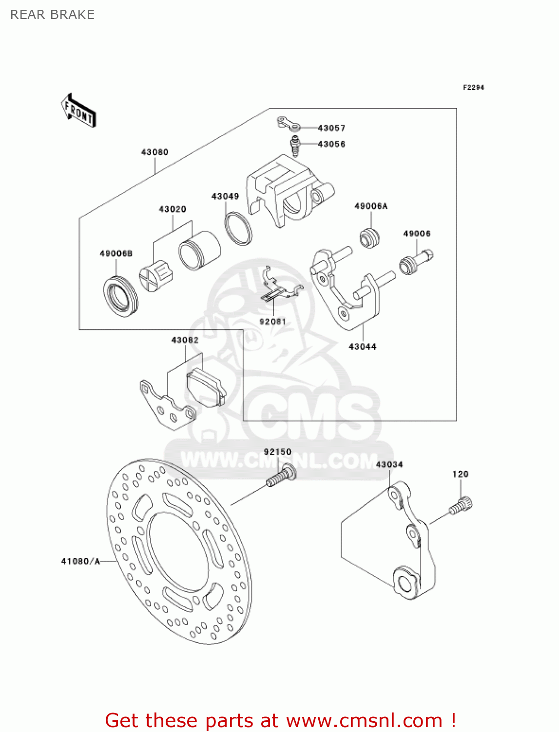 REAR BRAKE EX500D7F NINJA 500R 2007 USA CALIFORNIA CANADA