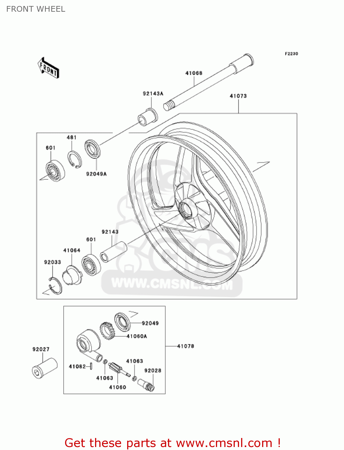 FRONT WHEEL EX500D7F NINJA 500R 2007 USA CALIFORNIA CANADA