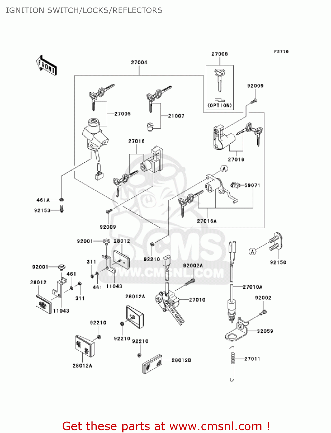 IGNITION SWITCH/LOCKS/REFLECTORS EX500D7F NINJA 500R 2007 USA CALIFORNIA CANADA