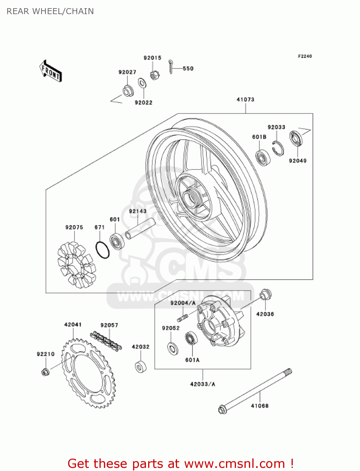 REAR WHEEL/CHAIN EX500D8 NINJA 500R 2001 USA CALIFORNIA CANADA