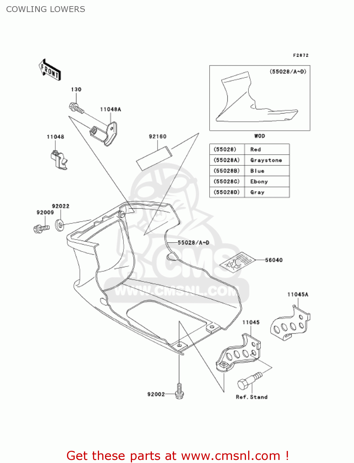 COWLING LOWERS EX500D8 NINJA 500R 2001 USA CALIFORNIA CANADA
