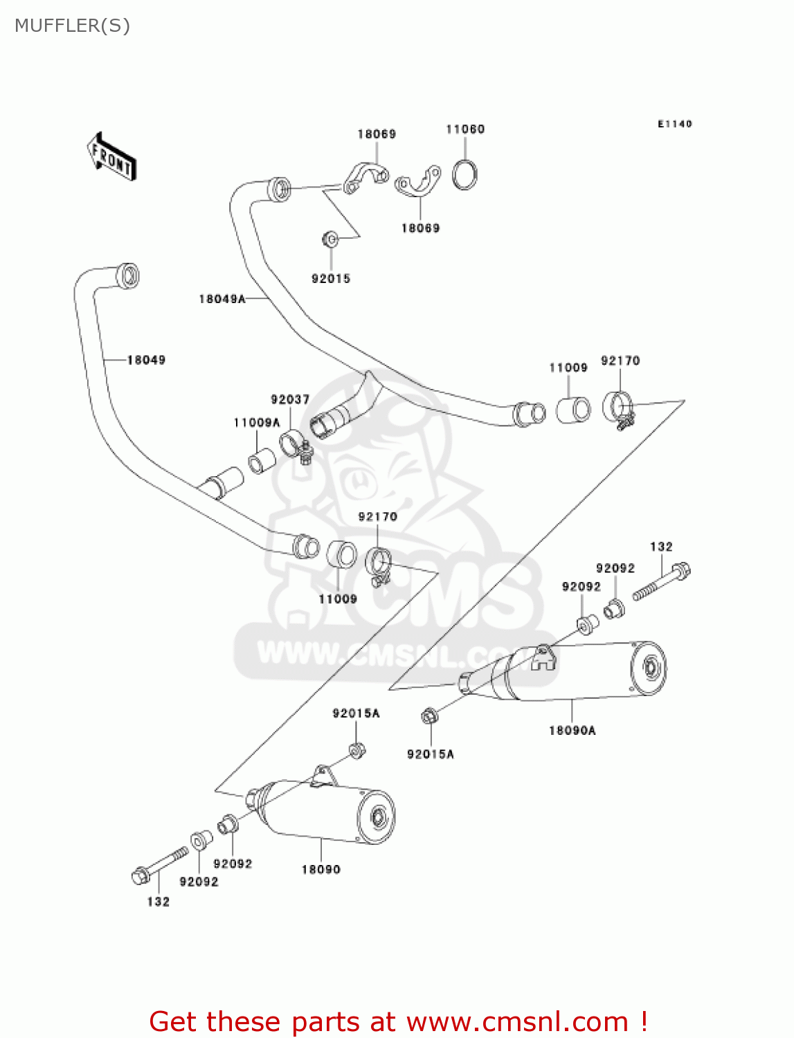 MUFFLER(S) EX500D8 NINJA 500R 2001 USA CALIFORNIA CANADA