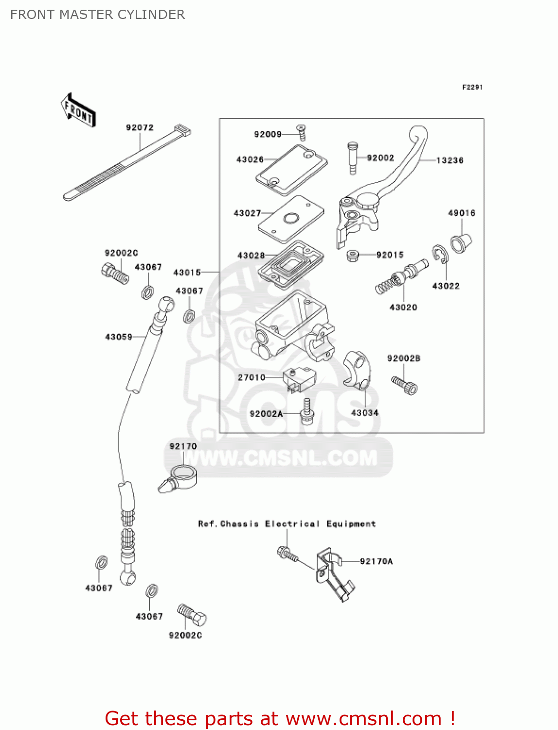 FRONT MASTER CYLINDER EX500D8 NINJA 500R 2001 USA CALIFORNIA CANADA