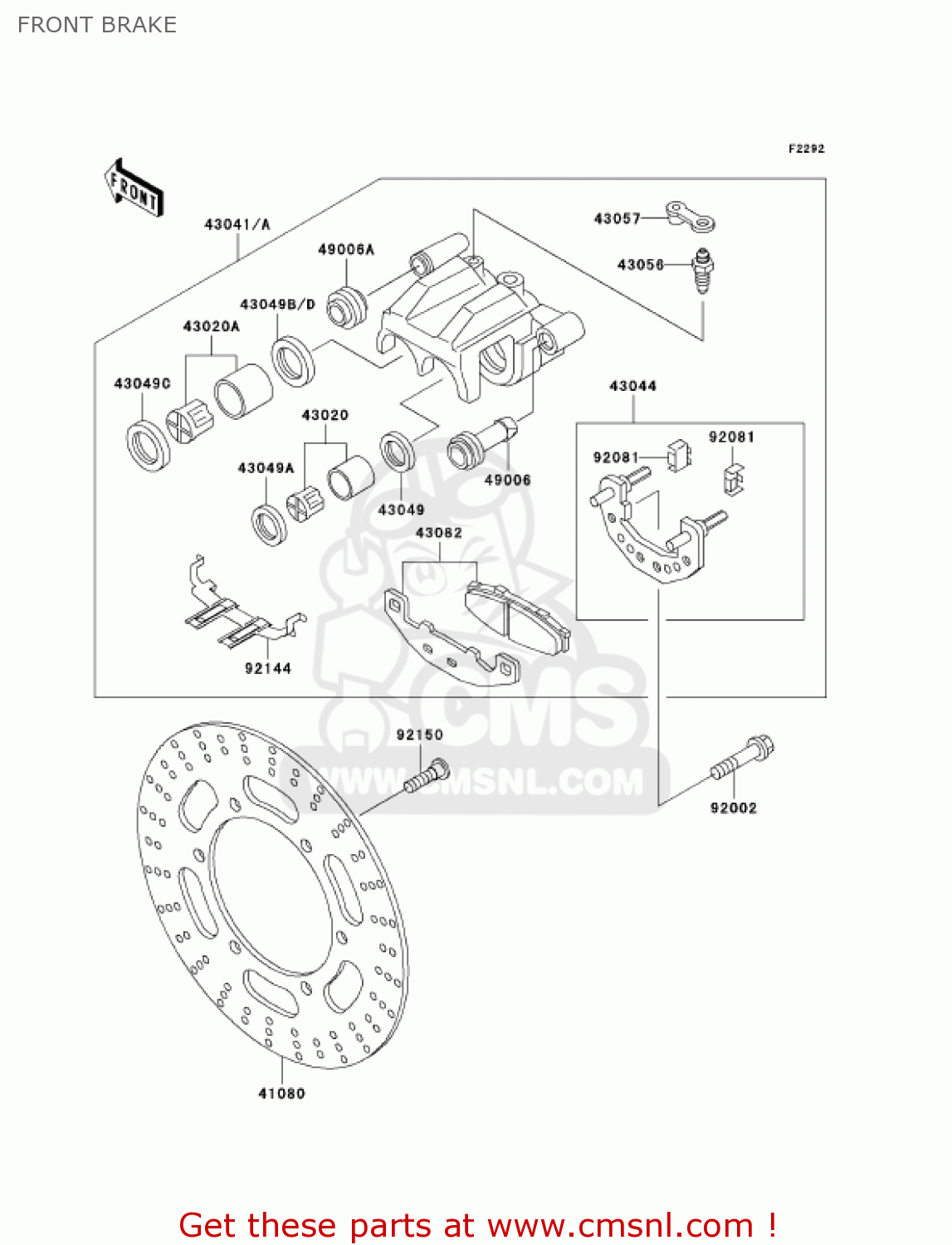 FRONT BRAKE EX500D8 NINJA 500R 2001 USA CALIFORNIA CANADA