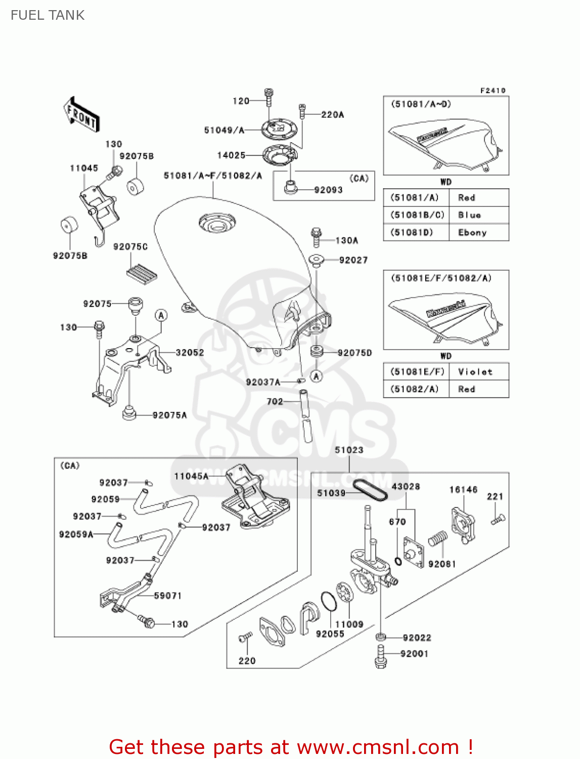 FUEL TANK EX500D8 NINJA 500R 2001 USA CALIFORNIA CANADA