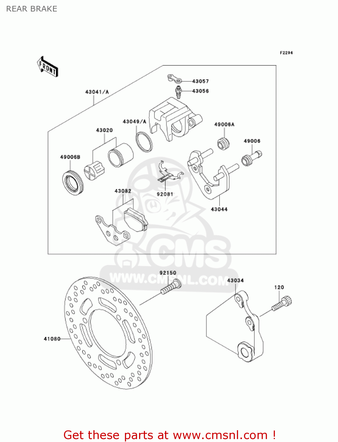 REAR BRAKE EX500D8 NINJA 500R 2001 USA CALIFORNIA CANADA