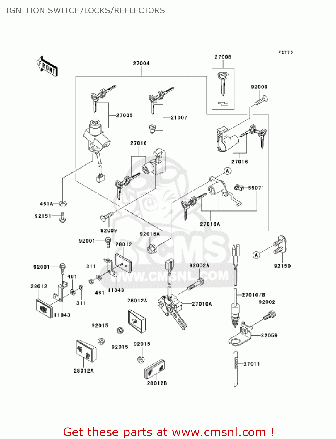IGNITION SWITCH/LOCKS/REFLECTORS EX500D8 NINJA 500R 2001 USA CALIFORNIA CANADA