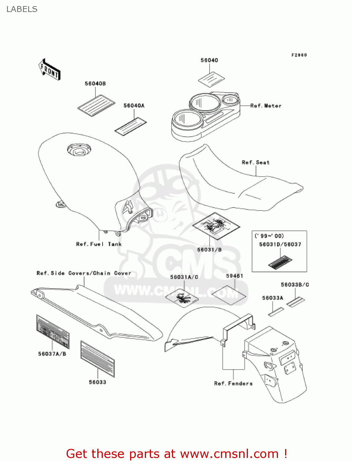 LABELS EX500D8 NINJA 500R 2001 USA CALIFORNIA CANADA
