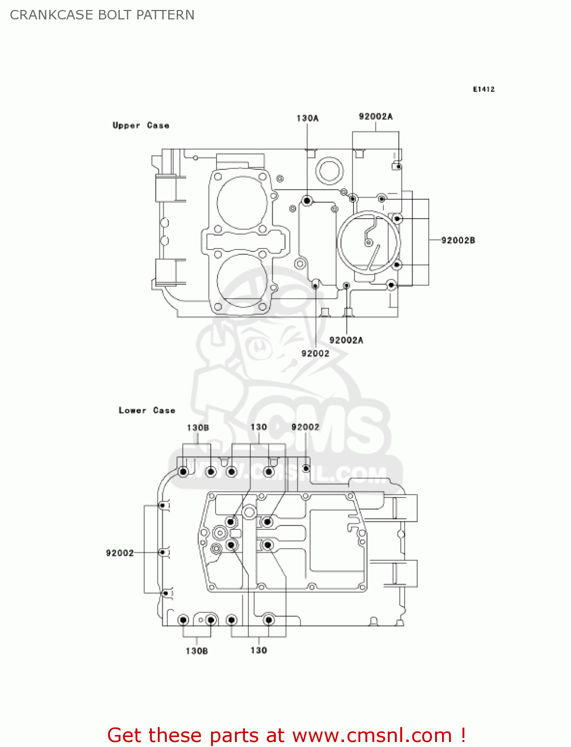 CRANKCASE BOLT PATTERN EX500D8 NINJA 500R 2001 USA CALIFORNIA CANADA