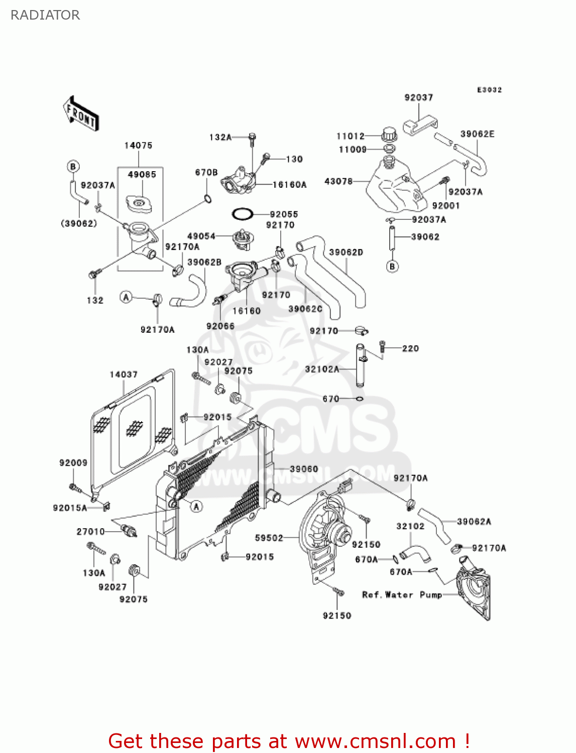 RADIATOR EX500D8 NINJA 500R 2001 USA CALIFORNIA CANADA