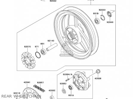 REAR WHEEL/CHAIN - EX500D8 NINJA 500R 2001 USA CALIFORNIA CANADA