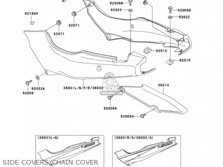 SIDE COVERS/CHAIN COVER - EX500D8 NINJA 500R 2001 USA CALIFORNIA CANADA