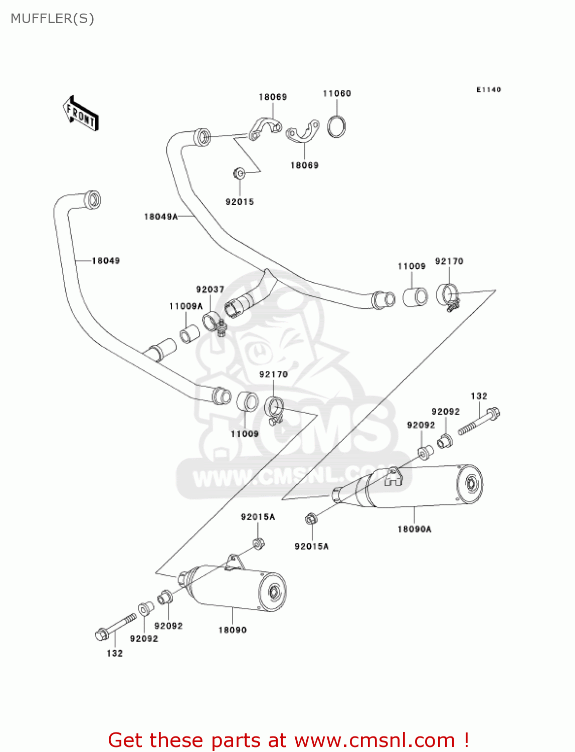MUFFLER(S) EX500D9 NINJA 500R 2002 USA CALIFORNIA CANADA