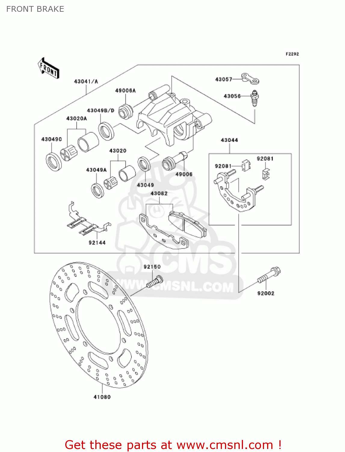 FRONT BRAKE EX500D9 NINJA 500R 2002 USA CALIFORNIA CANADA